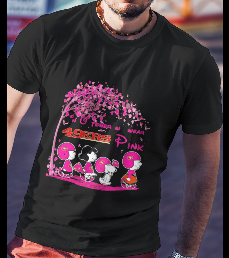 San Francisco 49ers Pink October Peanuts Characters Breast Cancer Awareness T-Shirt