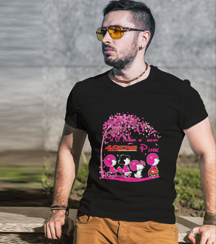 San Francisco 49ers Pink October Peanuts Characters Breast Cancer Awareness T-Shirt