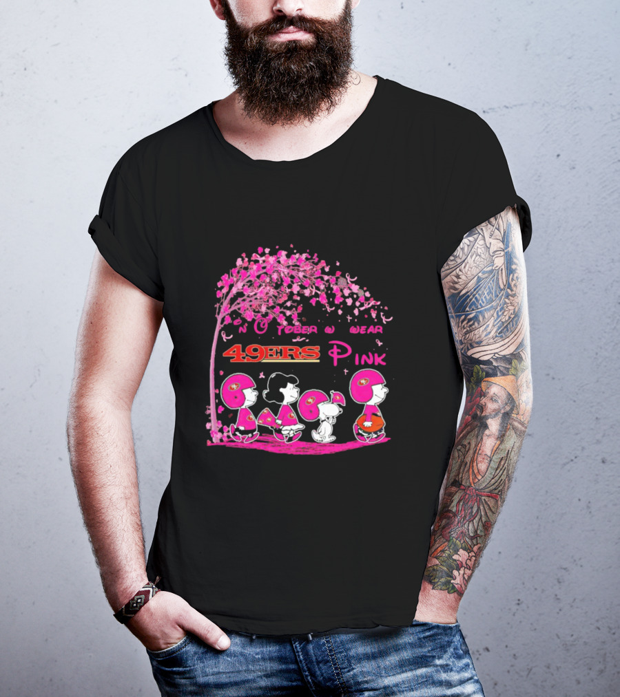 San Francisco 49ers Pink October Peanuts Characters Breast Cancer Awareness T-Shirt