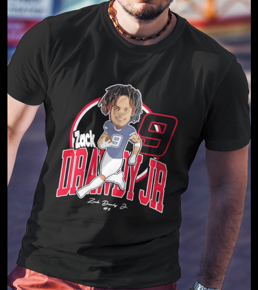 Zack Drawdy Jr Running Caricature #9 Signature Football T-Shirt