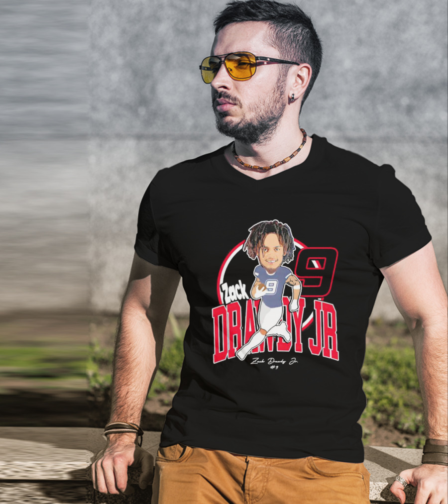 Zack Drawdy Jr Running Caricature #9 Signature Football T-Shirt