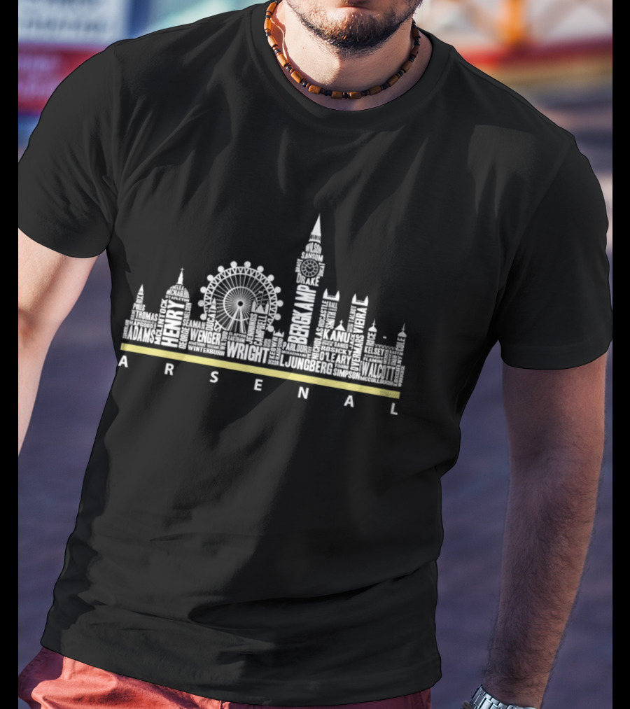 Arsenal Player Names London Skyline Wright Henry Bergkamp Vieira Walcott Adams Wright Simpson T-Shirt