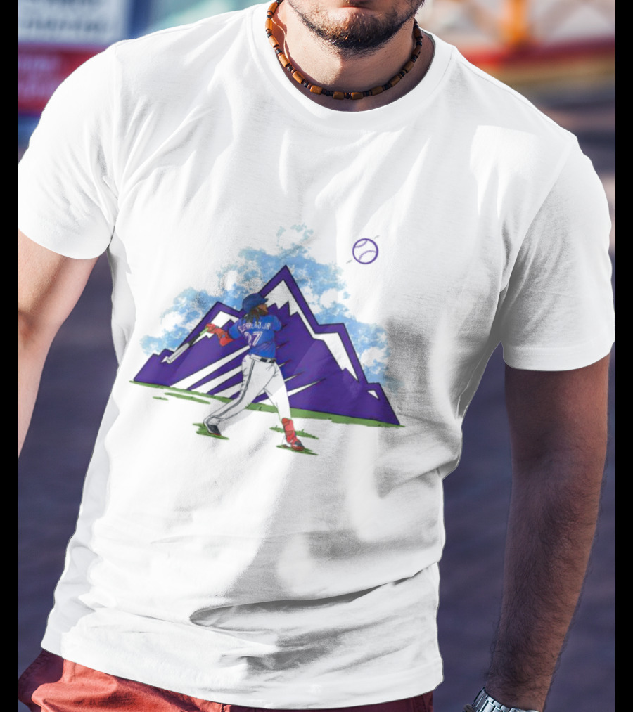 Blue Jays Vladimir Guerrero Jr. Mountain Swing Baseball Clouds T-Shirt