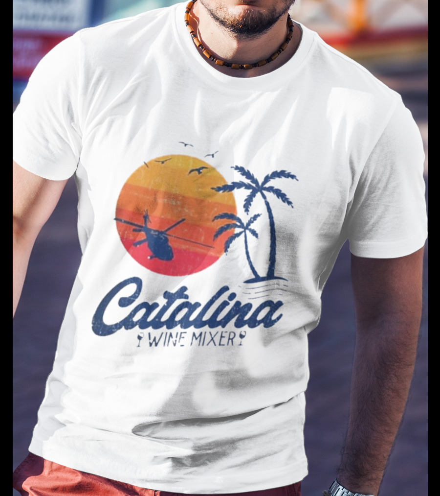 Catalina Wine Mixer Helicopter Sunset Palm Trees T-Shirt