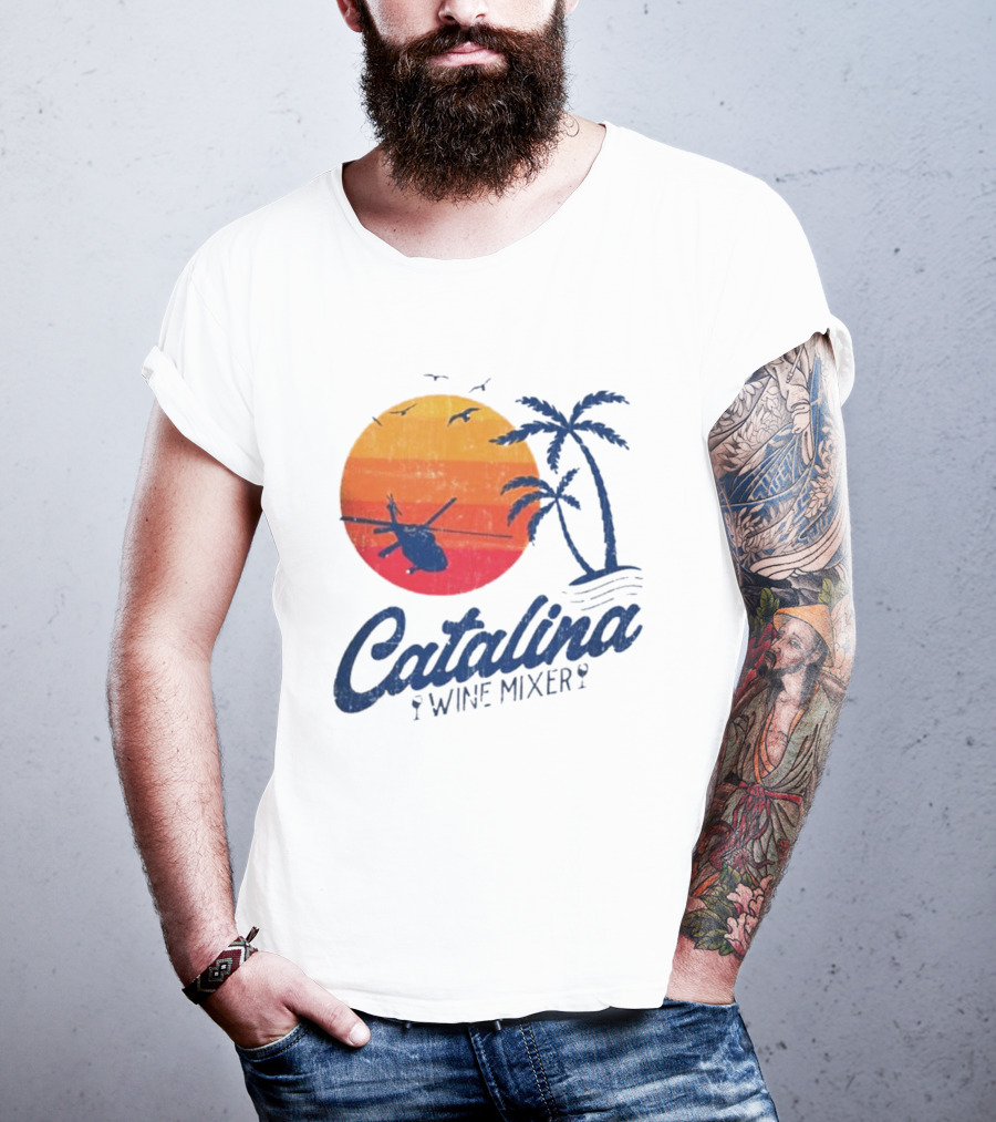 Catalina Wine Mixer Helicopter Sunset Palm Trees T-Shirt