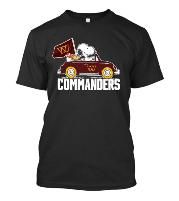 Snoopy And Woodstock Driving Car With Washington Commanders Flag T-Shirt