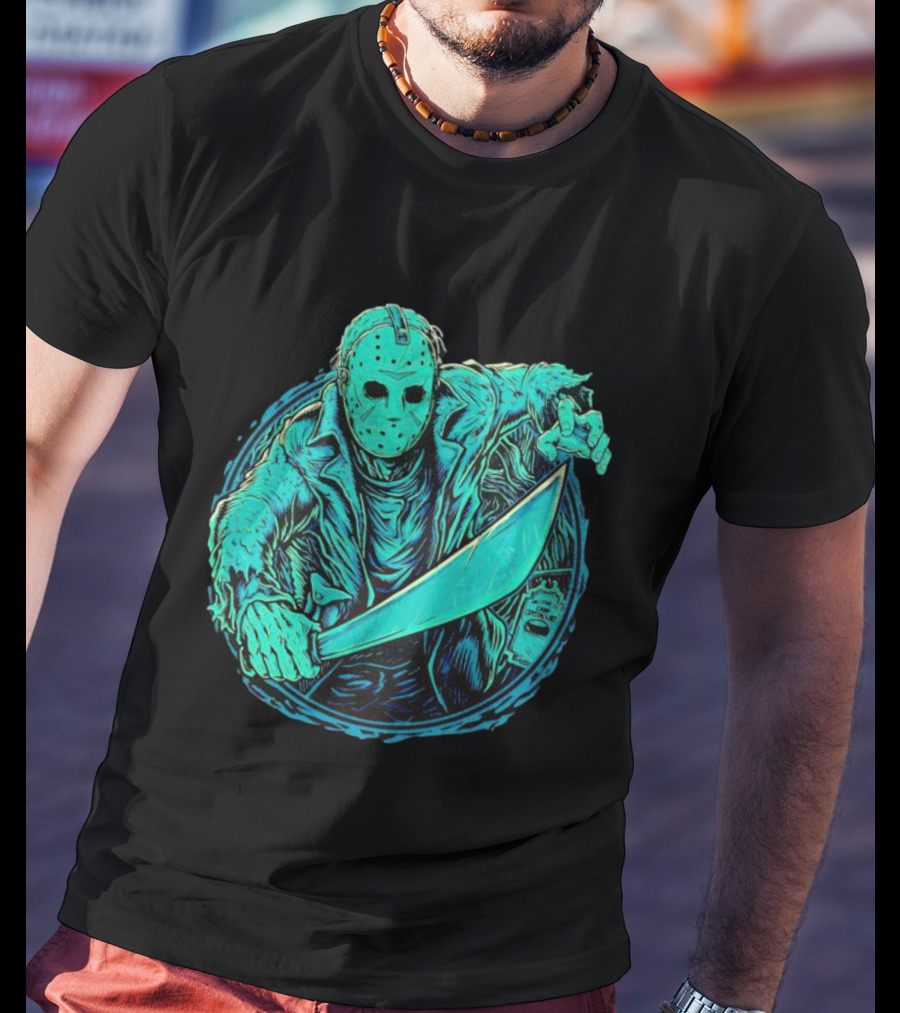 The Crystal Lake Slasher Jason Voorhees Mask And Machete T-Shirt