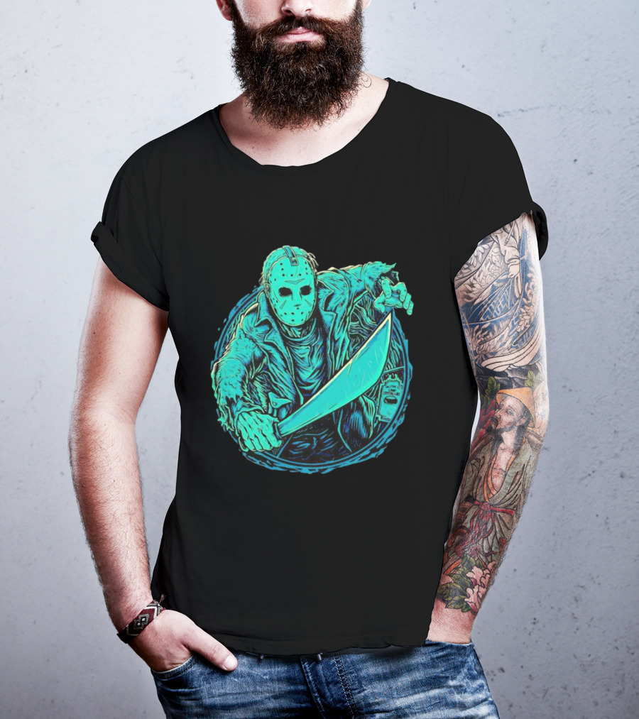The Crystal Lake Slasher Jason Voorhees Mask And Machete T-Shirt
