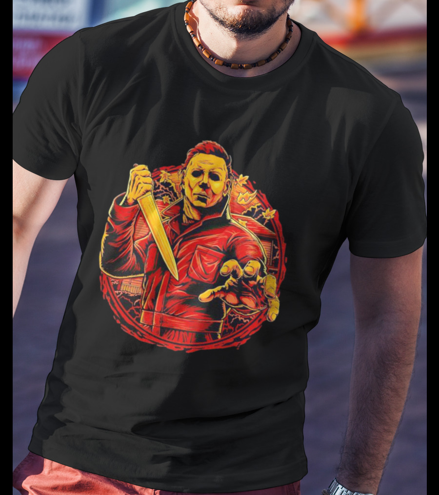 Haddonfield Horror Michael Myers With Knife Halloween Scene T-Shirt