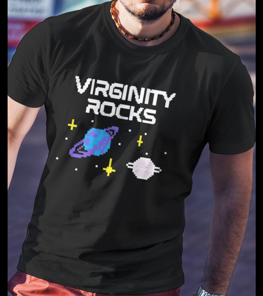 Virginity Rocks Pixel Space Planets And Stars T-Shirt
