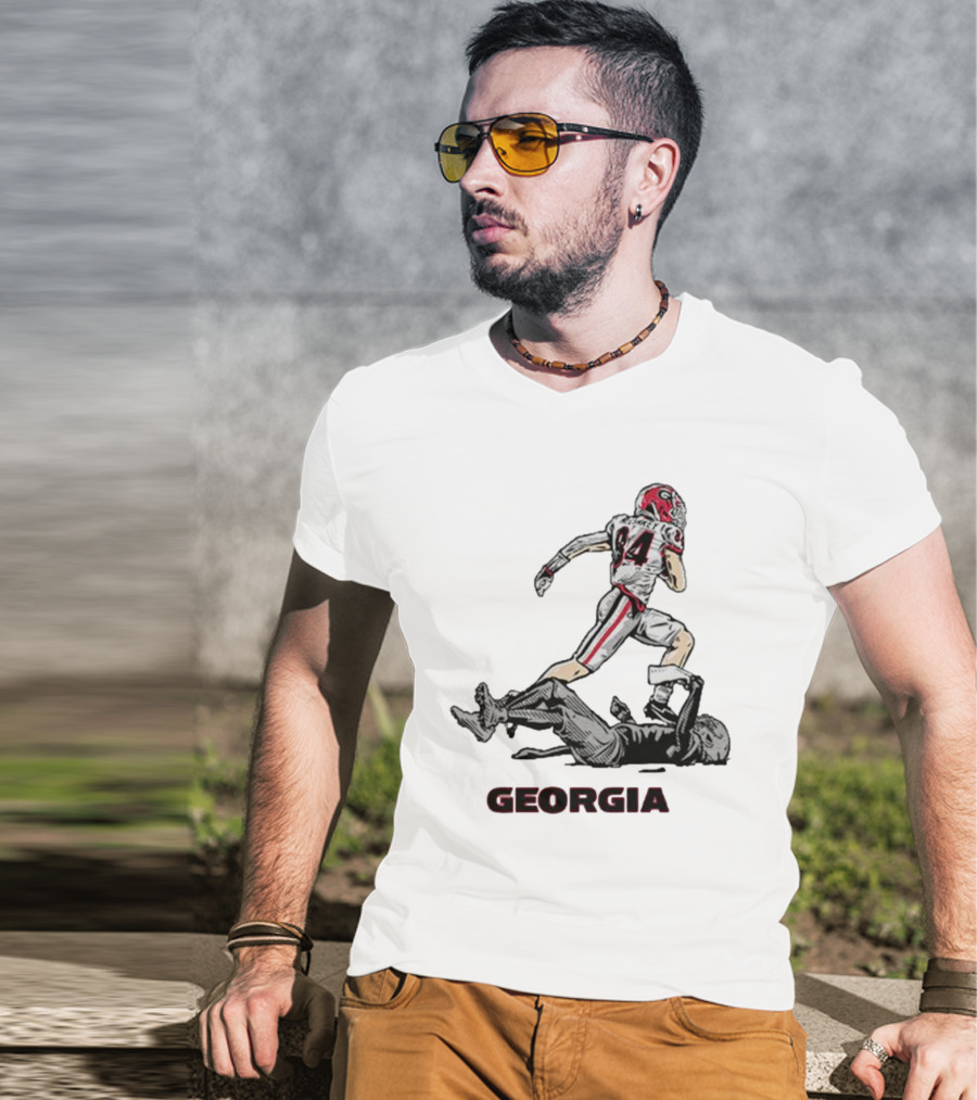 Georgia Football Ladd McConkey 84 Superstar Pose NIL T-Shirt