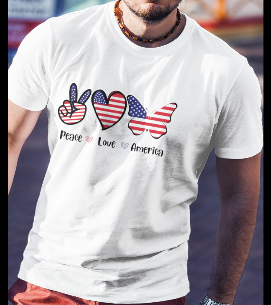 Peace Love America Flag Butterfly T-Shirt