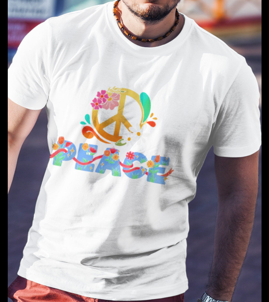 Peace Sign With Flower And Colorful Floral Lettering For International Day Of Peace T-Shirt