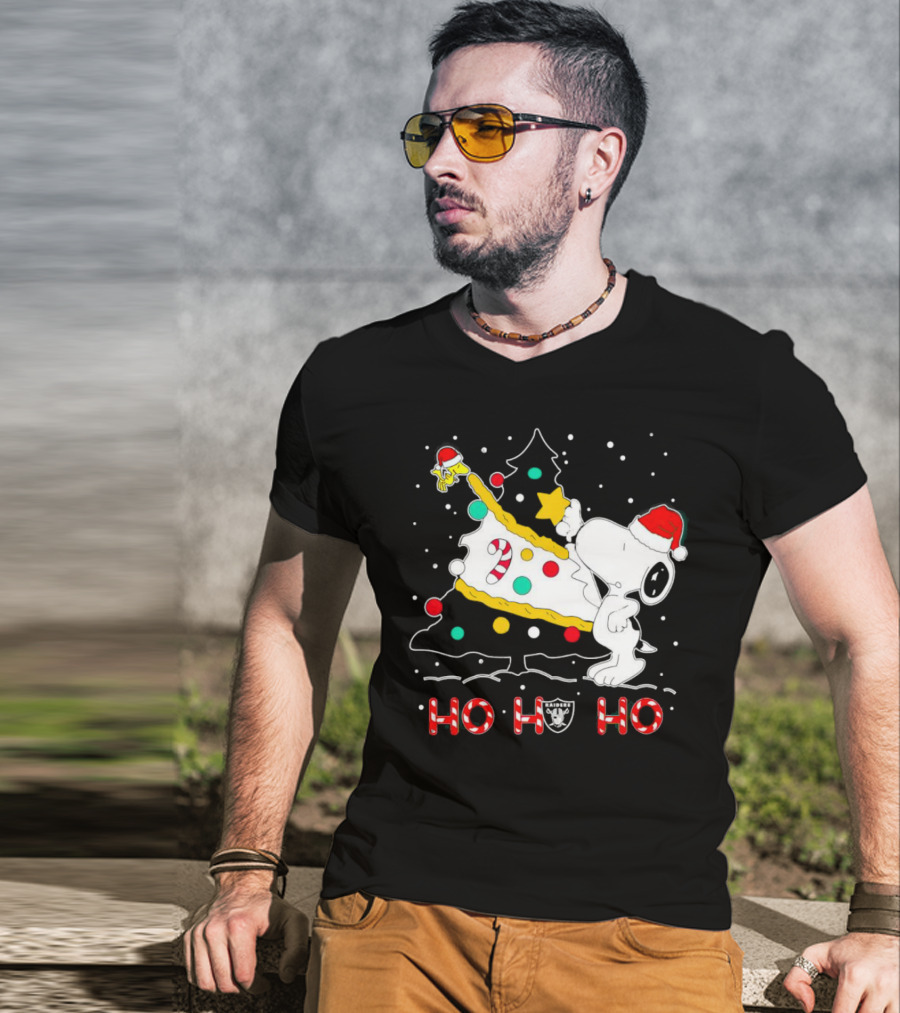 Snoopy Woodstock Las Vegas Raiders Christmas Ho Ho Ho T-Shirt