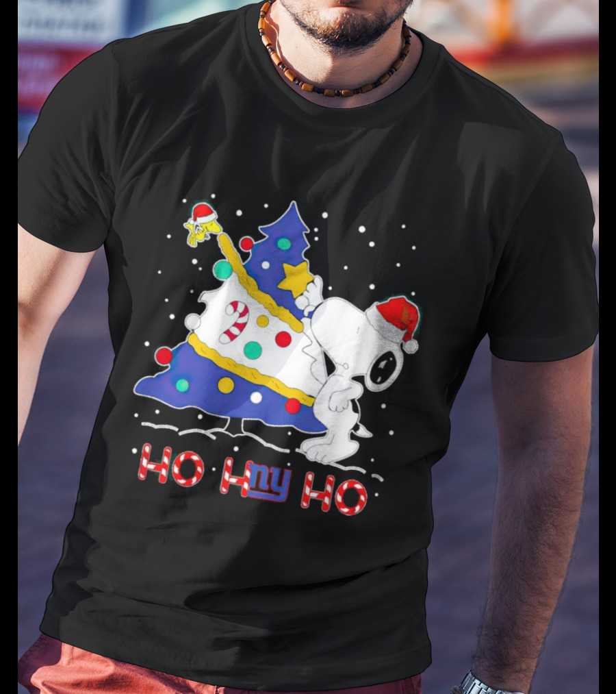 Snoopy Woodstock Christmas Tree Ho Ho Ho New York Giants T-Shirt