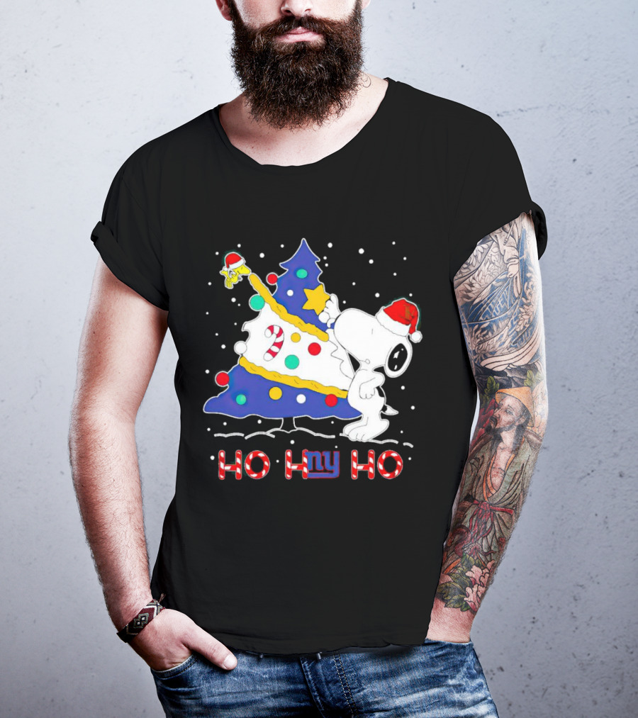 Snoopy Woodstock Christmas Tree Ho Ho Ho New York Giants T-Shirt