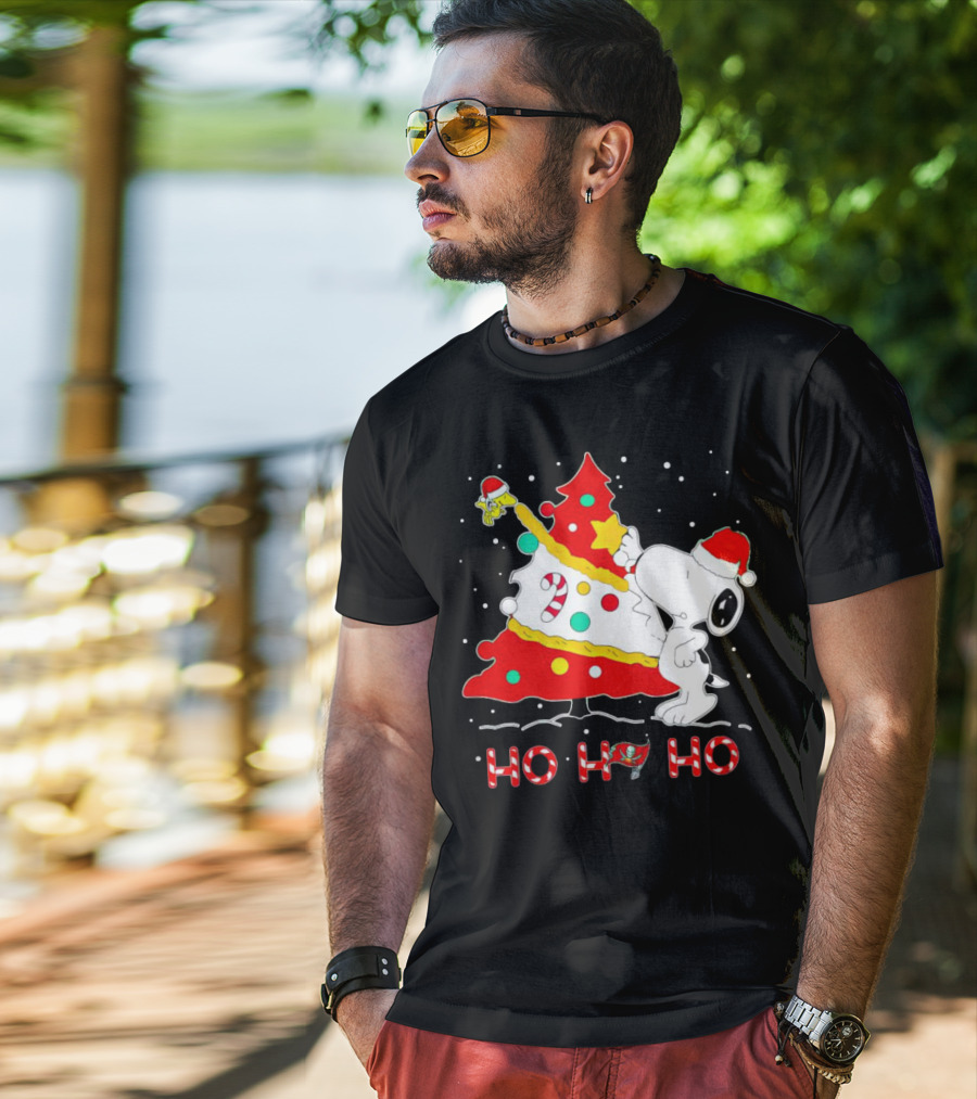 Snoopy And Woodstock Ho Ho Ho Christmas Tampa Bay Buccaneers T-Shirt