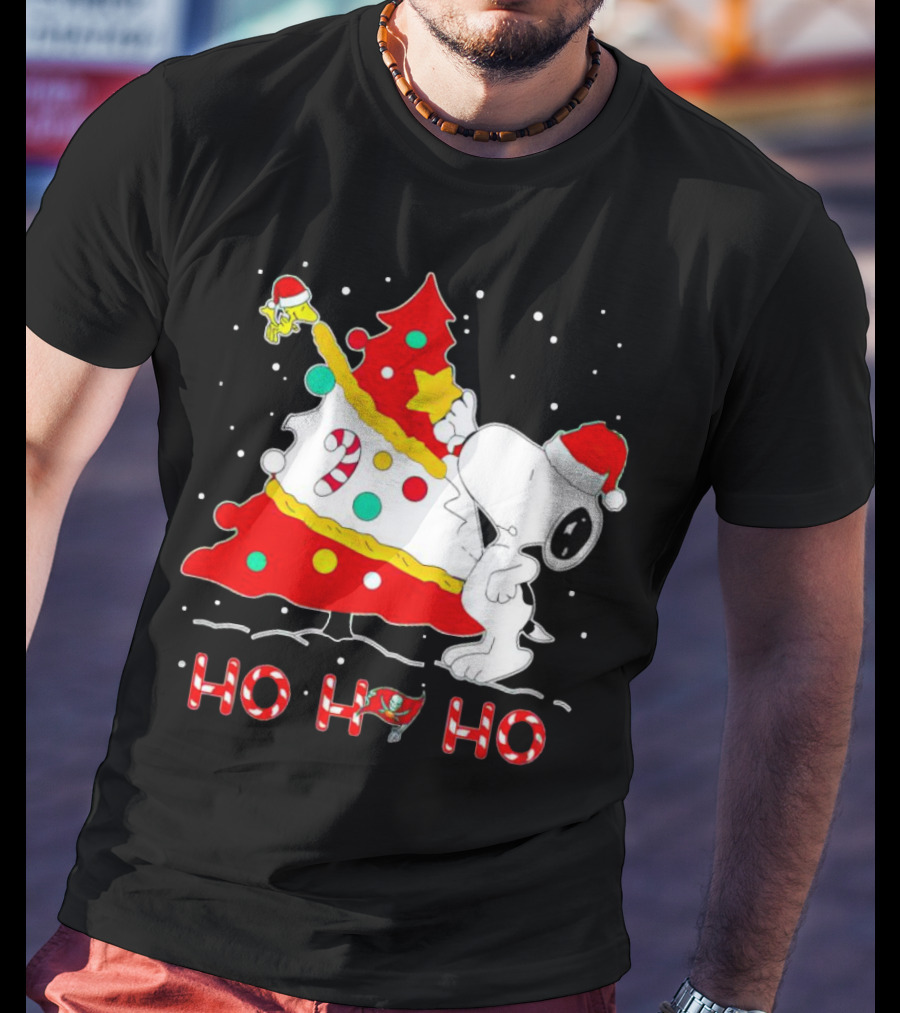 Snoopy And Woodstock Ho Ho Ho Christmas Tampa Bay Buccaneers T-Shirt