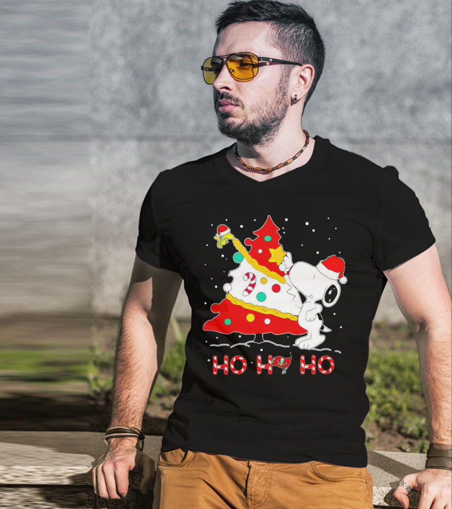 Snoopy And Woodstock Ho Ho Ho Christmas Tampa Bay Buccaneers T-Shirt