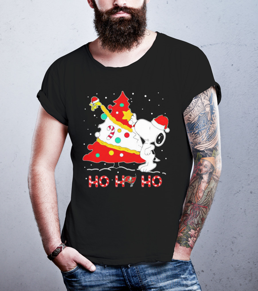 Snoopy And Woodstock Ho Ho Ho Christmas Tampa Bay Buccaneers T-Shirt