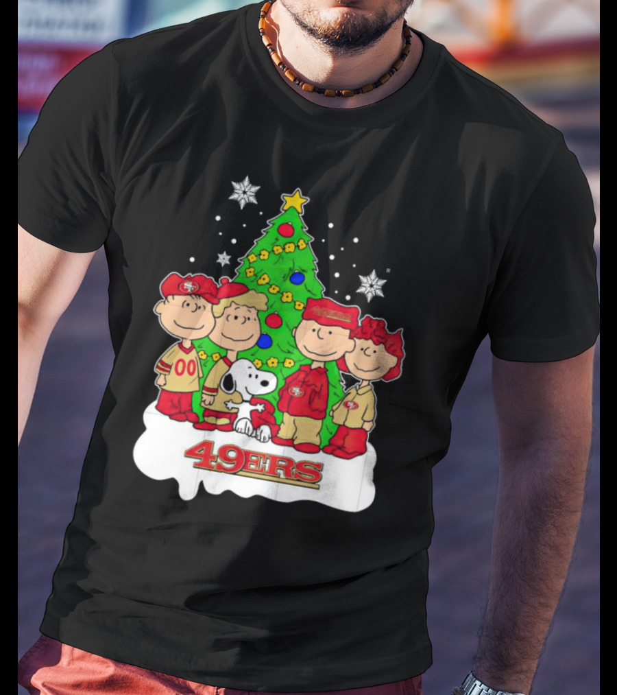 Peanuts Characters Christmas San Francisco 49ers Tree Snoopy Charlie Brown T-Shirt