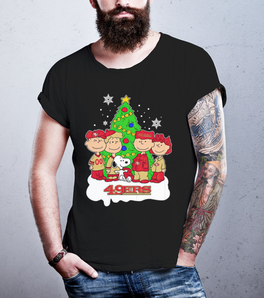 Peanuts Characters Christmas San Francisco 49ers Tree Snoopy Charlie Brown T-Shirt