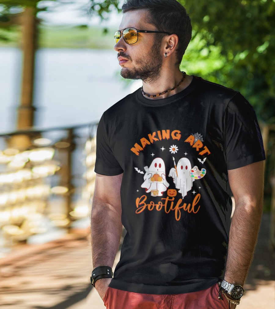 Making Art Bootiful Halloween Ghosts With Pumpkins And Paint Palette T-Shirt