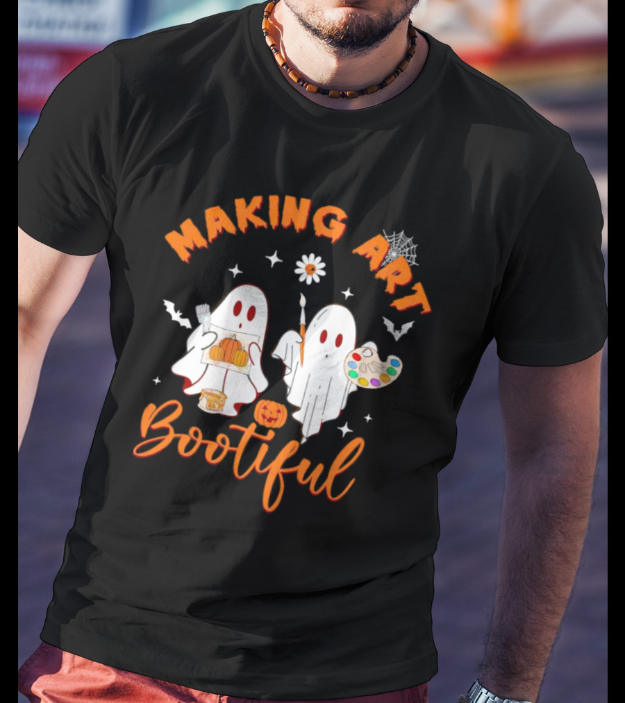 Making Art Bootiful Halloween Ghosts With Pumpkins And Paint Palette T-Shirt
