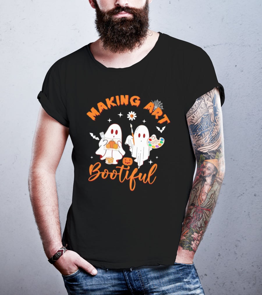 Making Art Bootiful Halloween Ghosts With Pumpkins And Paint Palette T-Shirt