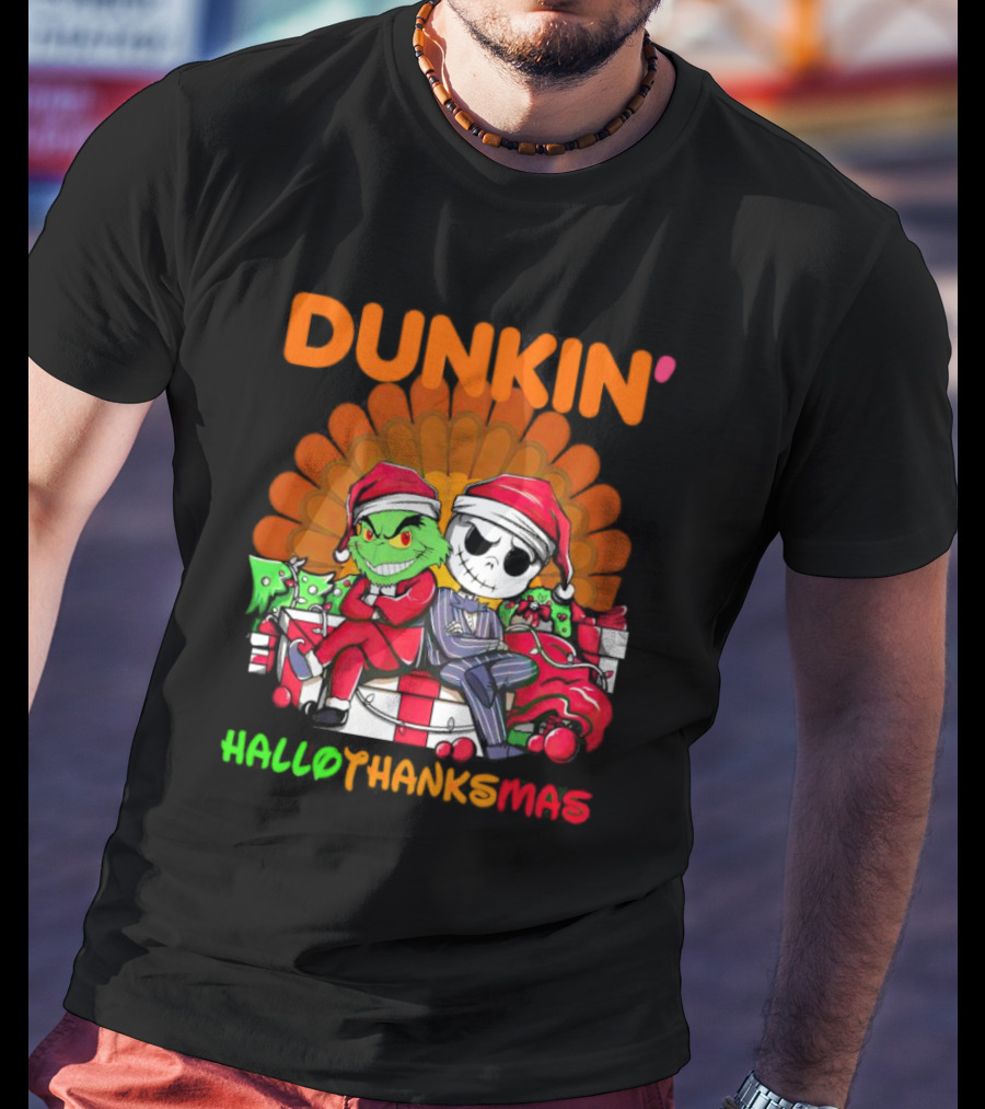 Grinch Jack Skellington Dunkin Hallo Thanks Mas T-Shirt