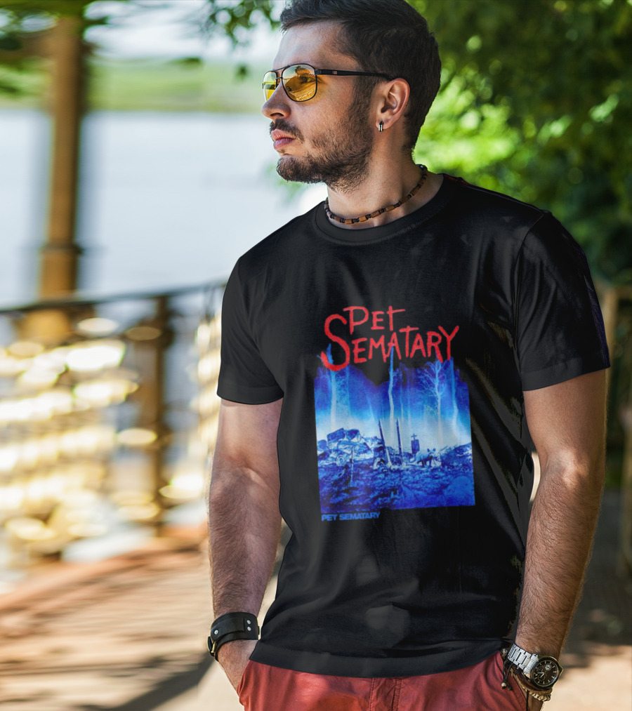 Pet Sematary Haunted Burial Ground Blue Forest Scene With Gravemarkers T-Shirt