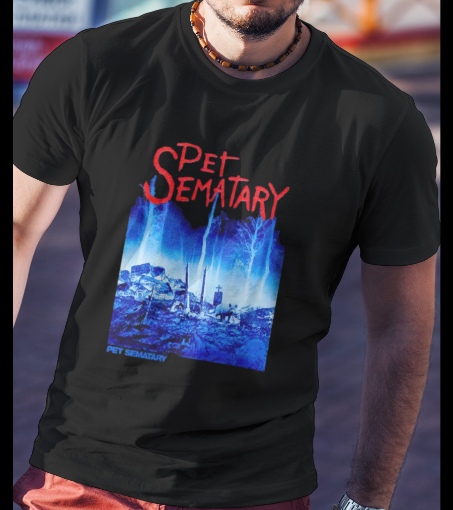 Pet Sematary Haunted Burial Ground Blue Forest Scene With Gravemarkers T-Shirt