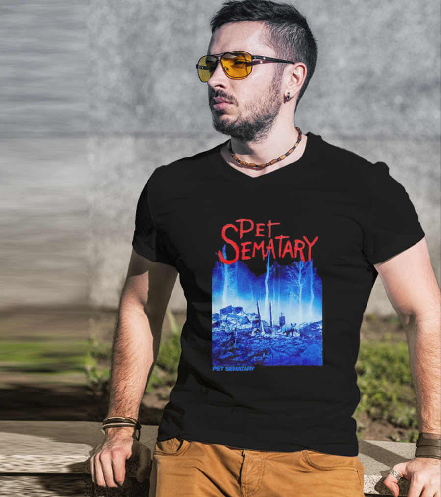 Pet Sematary Haunted Burial Ground Blue Forest Scene With Gravemarkers T-Shirt