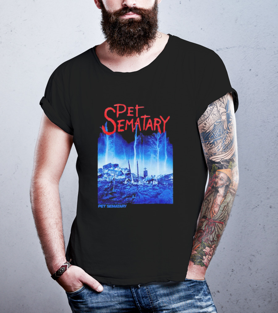 Pet Sematary Haunted Burial Ground Blue Forest Scene With Gravemarkers T-Shirt