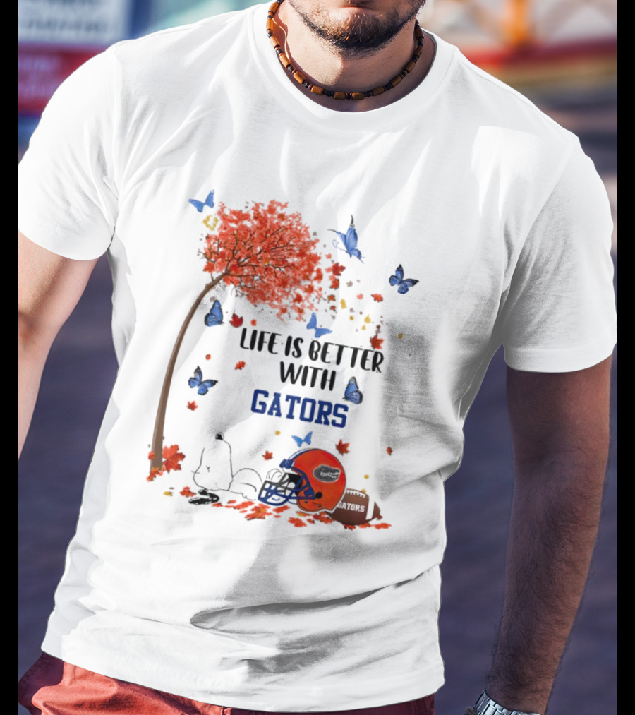 Life Is Better With Gators Snoopy Fall Leaves And Butterflies T-Shirt