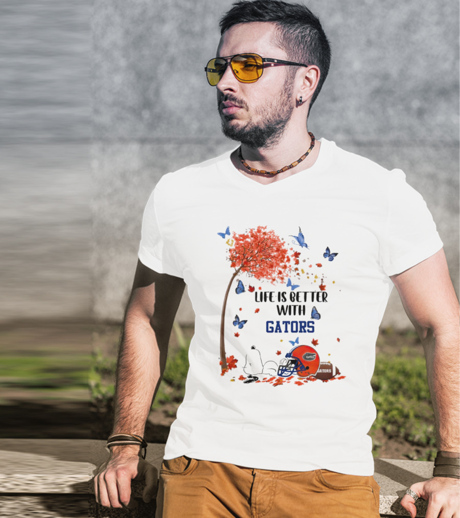 Life Is Better With Gators Snoopy Fall Leaves And Butterflies T-Shirt