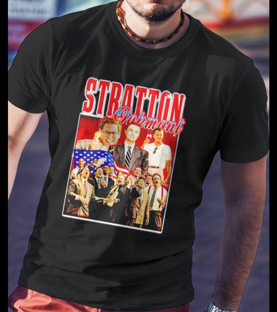 Stratton Oakmont Wall Street Patriotic Collage Scene T-Shirt