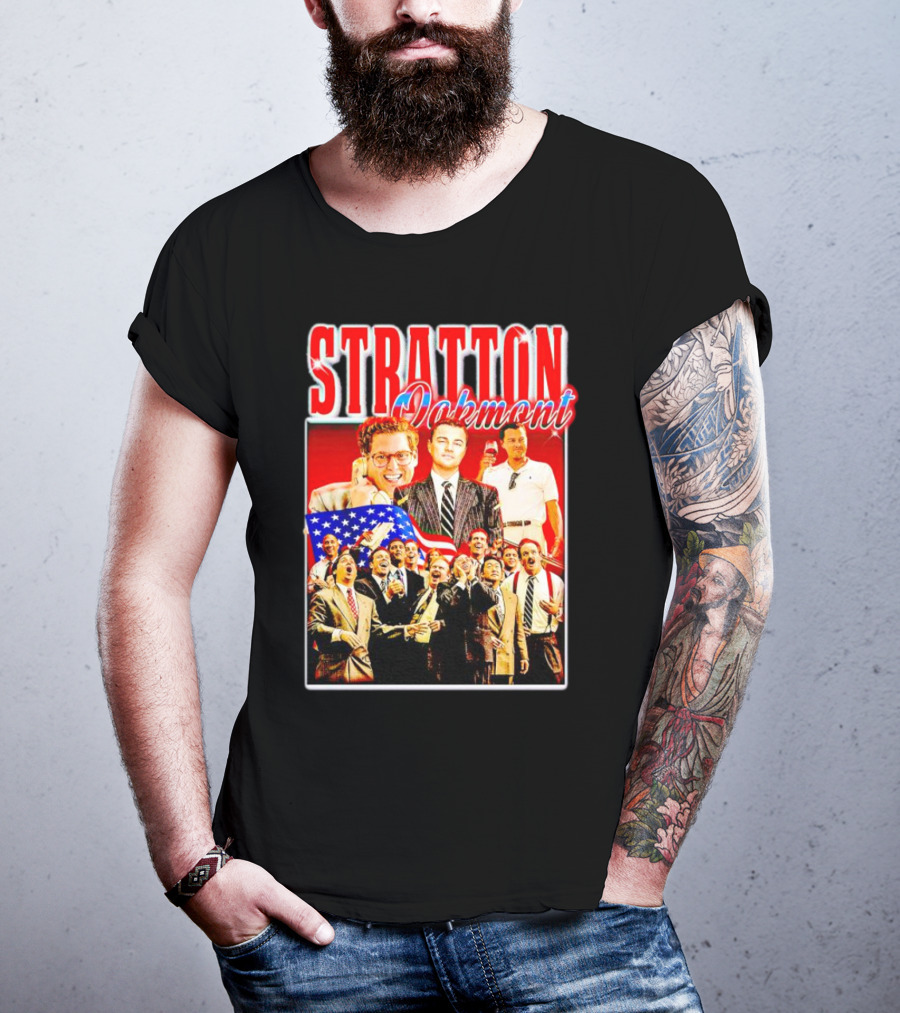 Stratton Oakmont Wall Street Patriotic Collage Scene T-Shirt