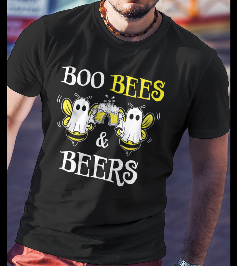 BOO BEES And BEERS Ghost Bees Toasting With Beer Mugs T-Shirt