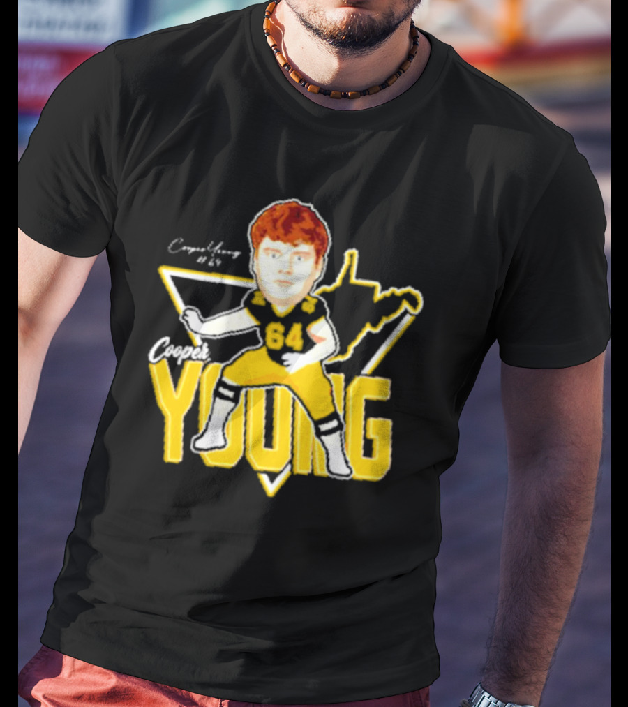 Cooper Young 64 Caricature Signature Football T-Shirt
