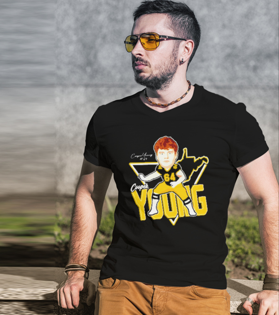 Cooper Young 64 Caricature Signature Football T-Shirt