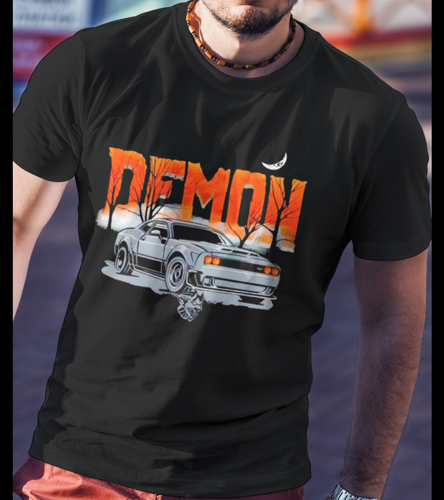 Demon Dodge Challenger SRT Halloween Moon Scene T-Shirt