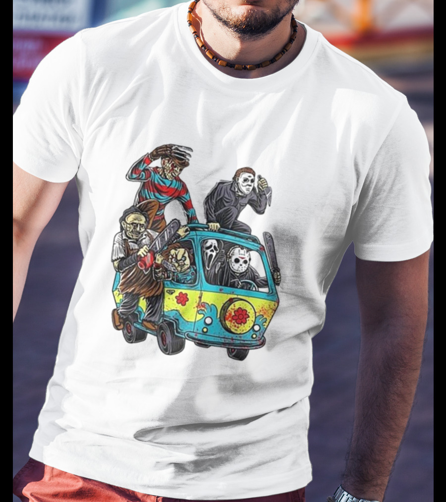 Horror Movie Characters Spooky Van Halloween Adventure T-Shirt