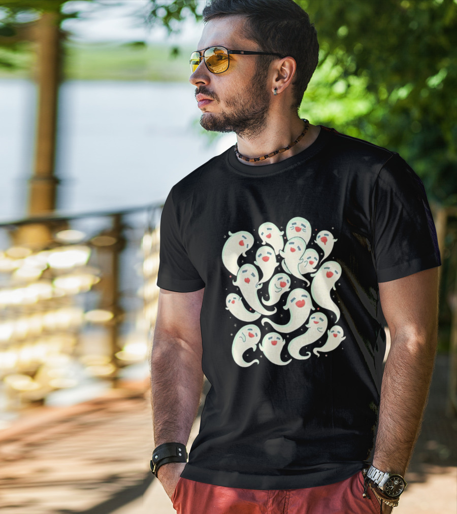 Spirited Squad Ghostly Gathering With Playful Faces T-Shirt