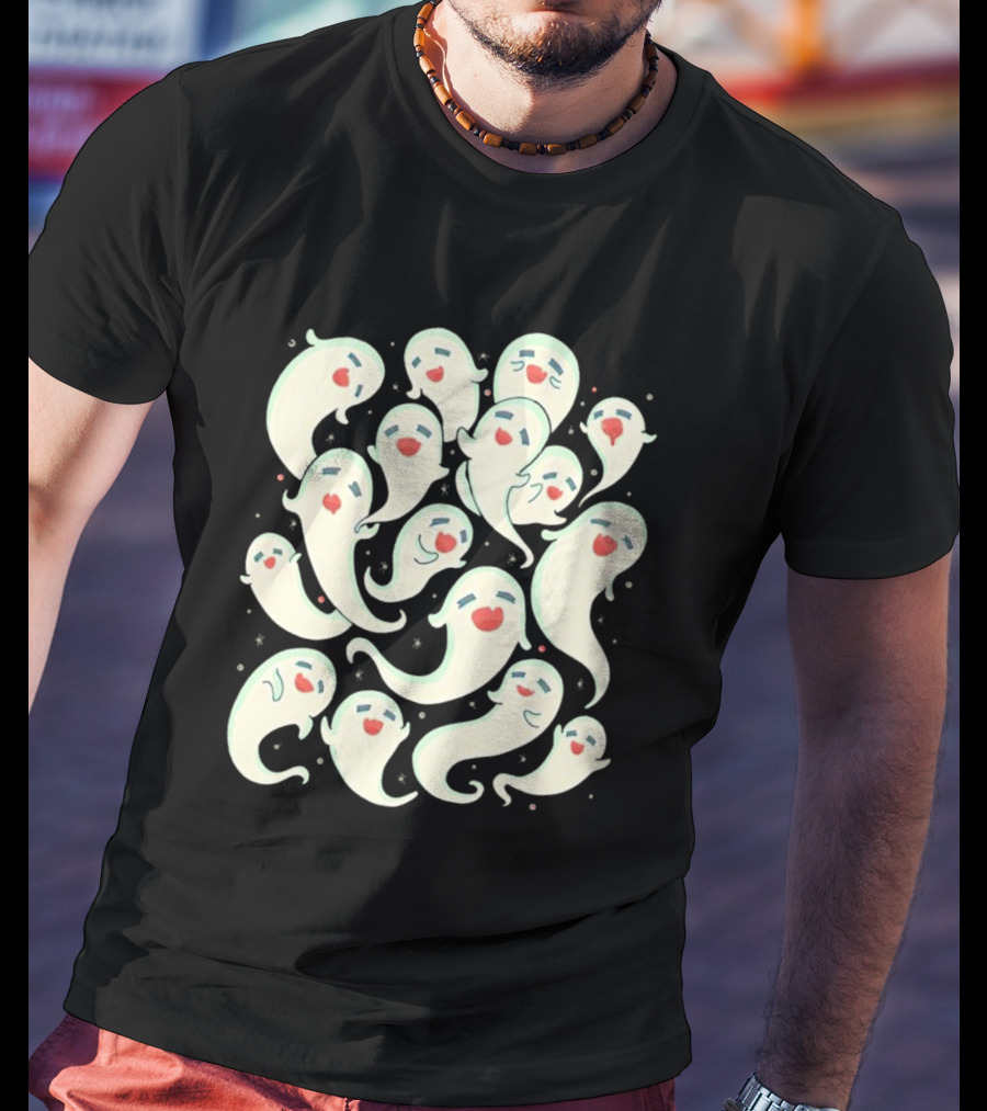 Spirited Squad Ghostly Gathering With Playful Faces T-Shirt