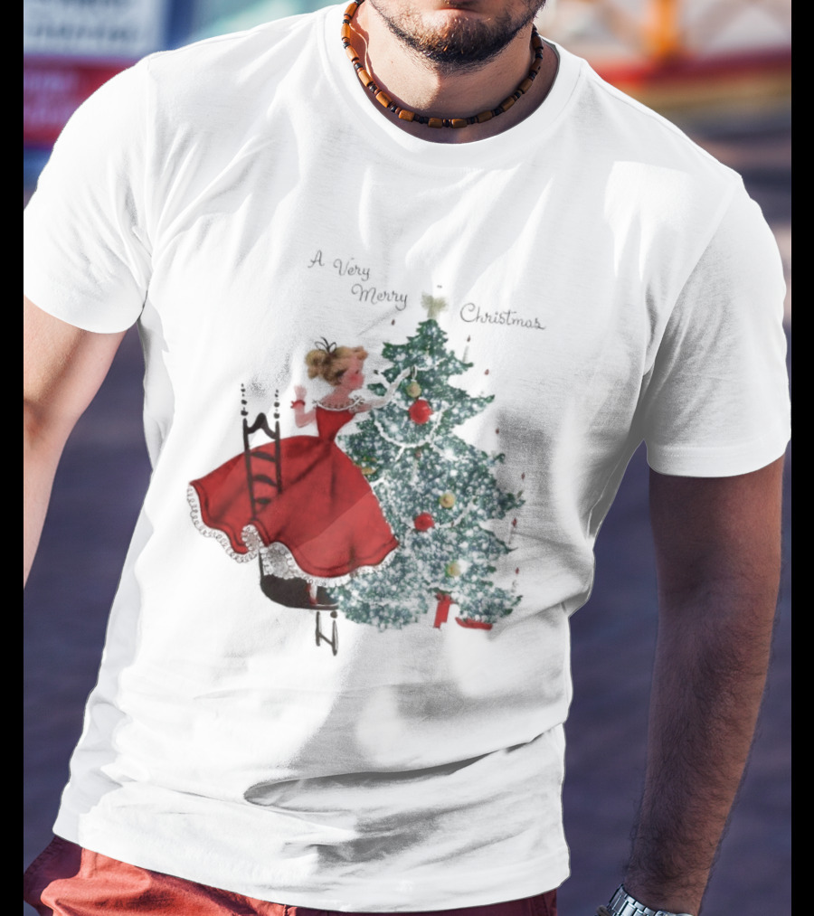 A Very Merry Christmas Girl Trimming The Christmas Tree T-Shirt
