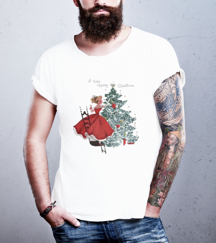 A Very Merry Christmas Girl Trimming The Christmas Tree T-Shirt
