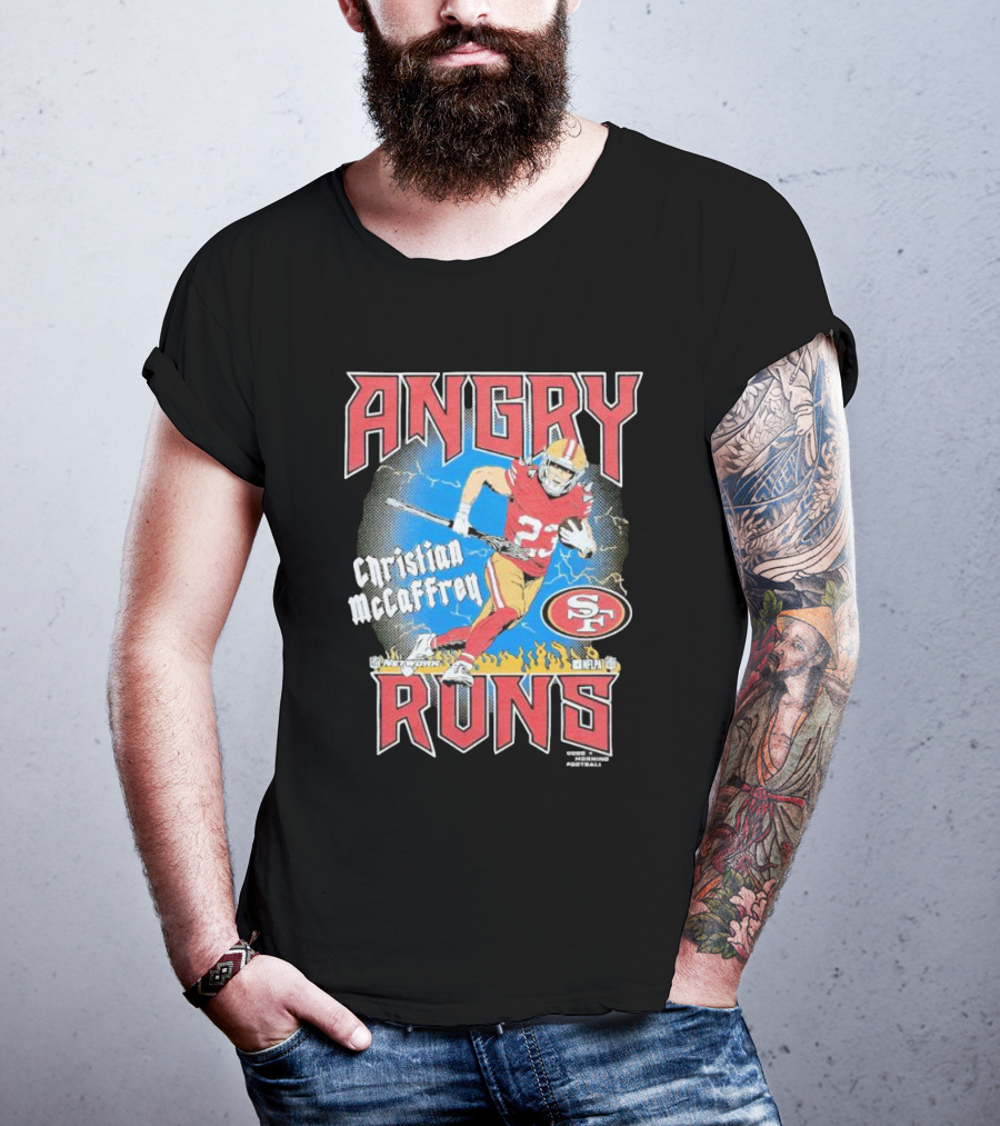 Christian McCaffrey Angry Runs NFL Football 49ers Iconic T-Shirt