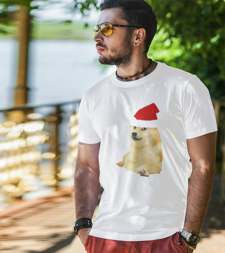 Dogecoin Christmas Santa Hat Meme T-Shirt