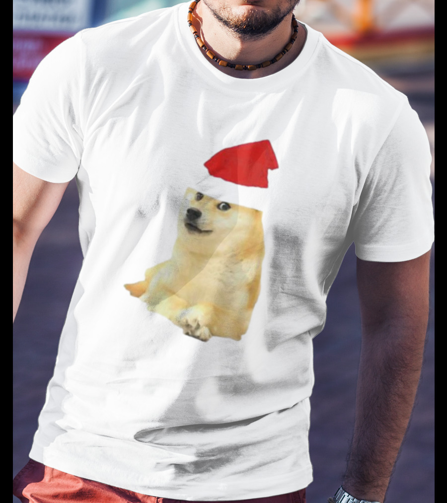 Dogecoin Christmas Santa Hat Meme T-Shirt